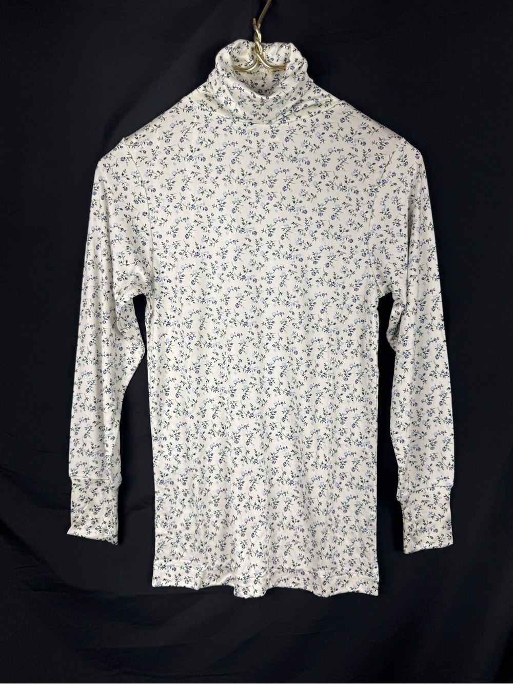 WinterSilks Womens XS 100% Pure Silk Ditsy Floral Turtleneck Base Layer Top